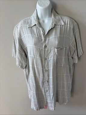 Marc Edwards Men's Beige Washable Linen Short-Sleeve Shirt, Medium